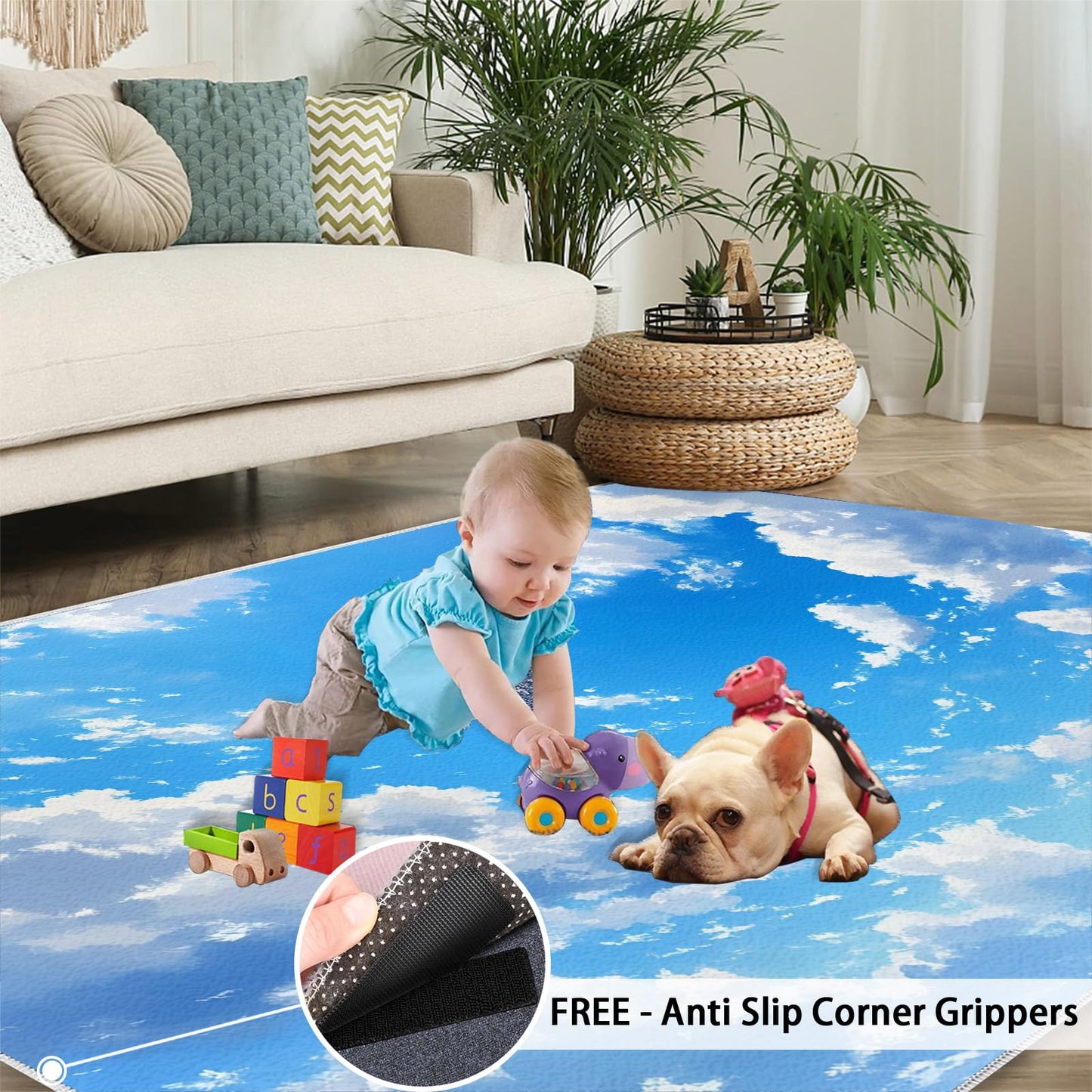 Blue Skies and White Clouds Rugs for Living Room - The Sky Rug, 5x6 Rug, Clear Sky Area Rug, Washable & Non Slip & Soft Large Rugs, Home Decor