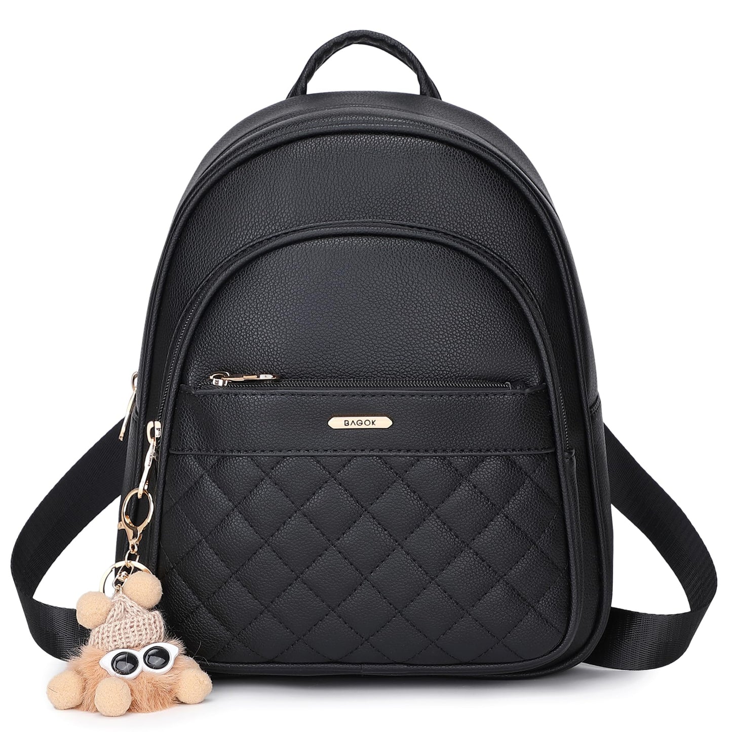 BAGOK Mini Leather Backpack Purse for Women, Small Backpack Purse with Cartoon Charm, Cute Fashion Bag for Girls