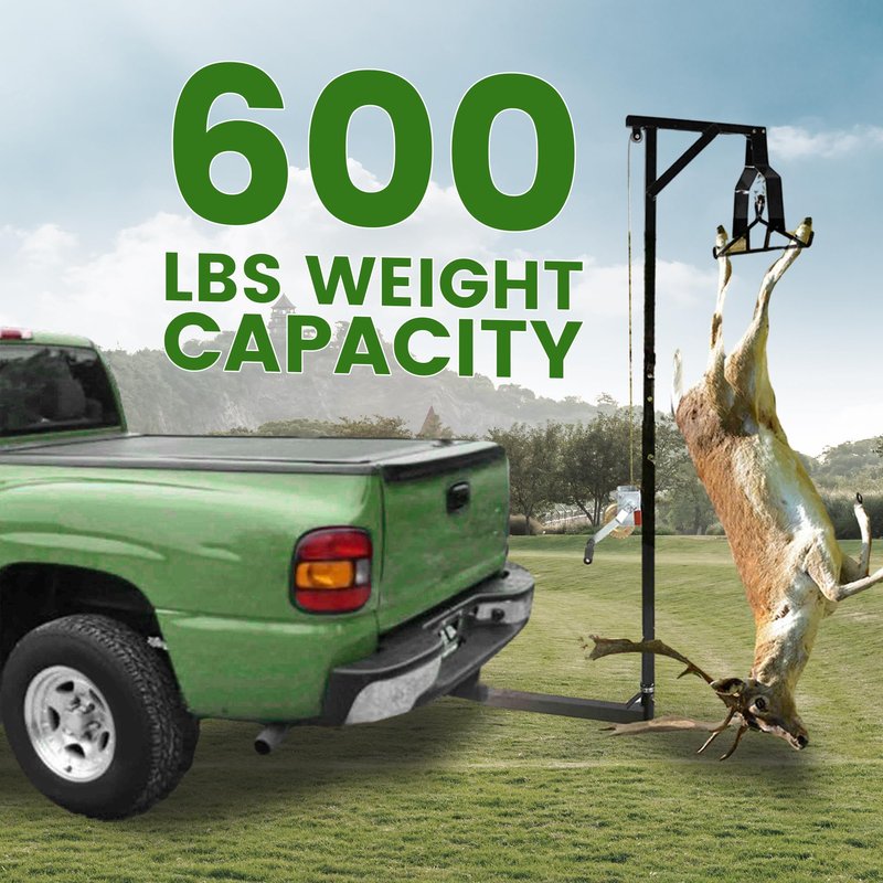 ECOTRIC Truck 2" Hitch Game Hunting Hoist, 600LB Big Game Hunting Deer Hoist, Include Gambrels Winch for Skinning or Cleaning Game, Winch Lift Gambrel Set 360 Degree Swivel Hitch Mounted