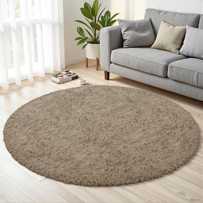 Gray Camel Round Fluffy Rug 6ft,Soft Bedroom Circle Rugs Mats for Kids Girls Nursery Room,Washable Plush Shaggy Indoor Non Slip Rug for Bedside Living Room Bedroom Circular Carpet,Home Decor Aesthetic