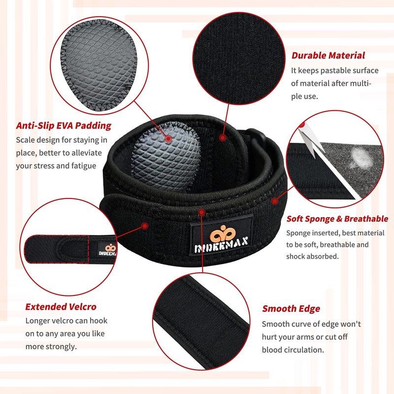 INDEEMAX Elbow Brace for Tendonitis and Tennis Elbow for Women Men, 2 Pack Golfers Elbow Brace Counterforce Band with Compression Pad, Effective Tendon Pain Relief, Black