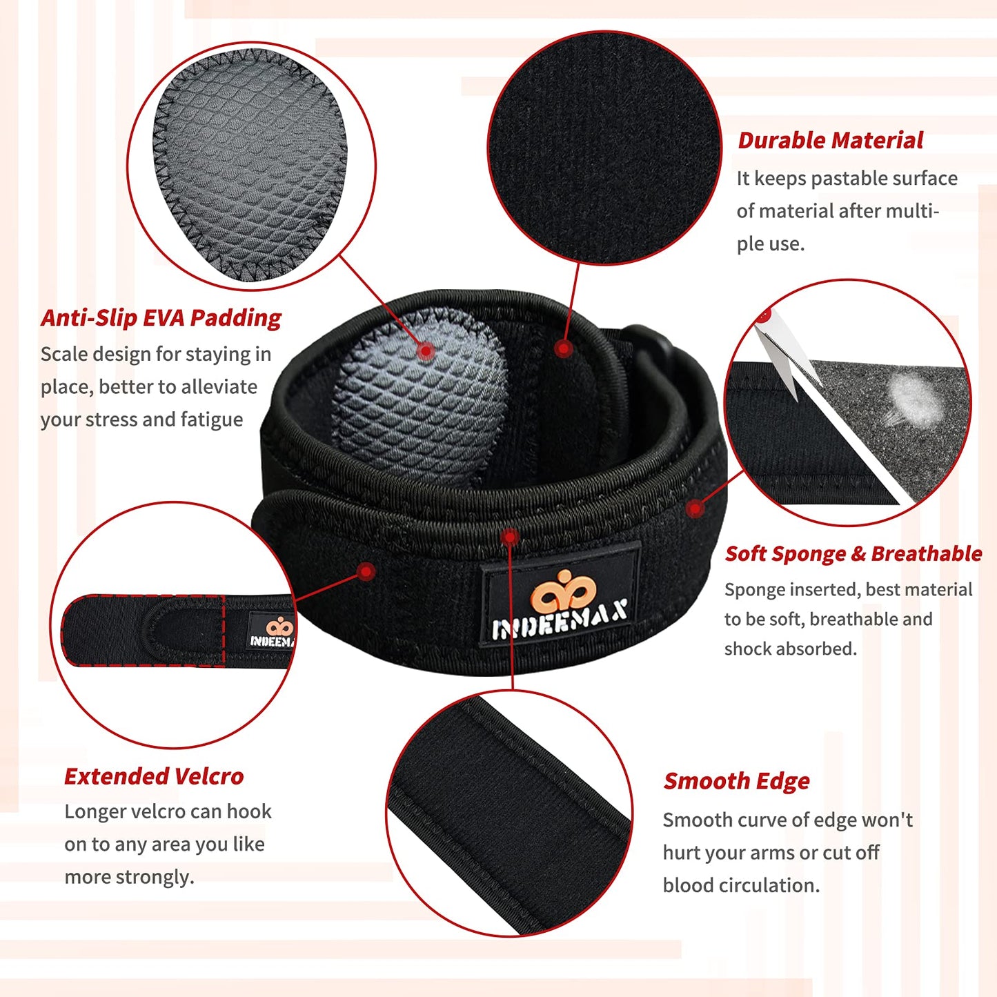 INDEEMAX Elbow Brace for Tendonitis and Tennis Elbow for Women Men, Adjustable Golfers Elbow Brace Counterforce Band with Compression Pad, Effective Tendon Pain Relief, Black