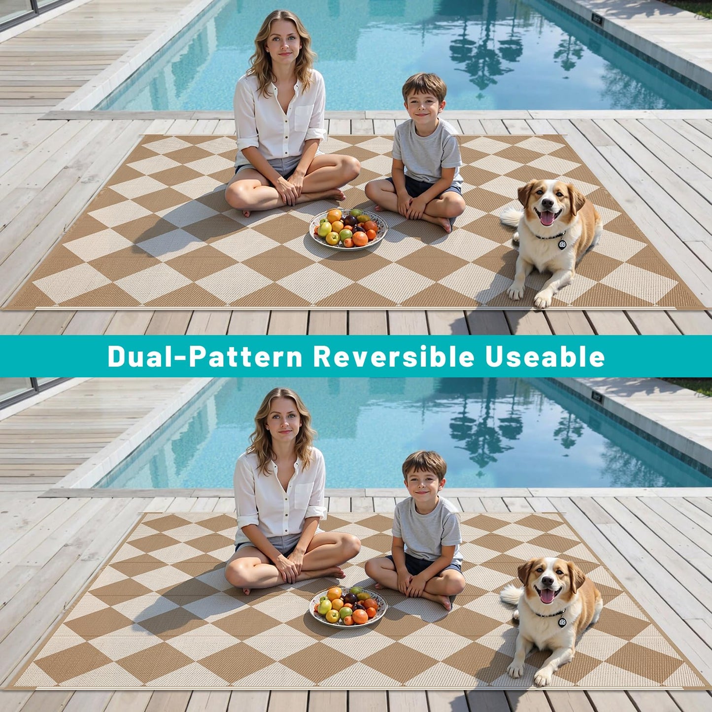 HEBE Checkered Outdoor Rug Waterproof 5x8, Reversible Plastic Straw Rug RV Camping Rug, Indoor Outdoor Patio Mat Clearance, Outside Carpet for Porch,Deck,Camper,Balcony,Backyard,Picnic