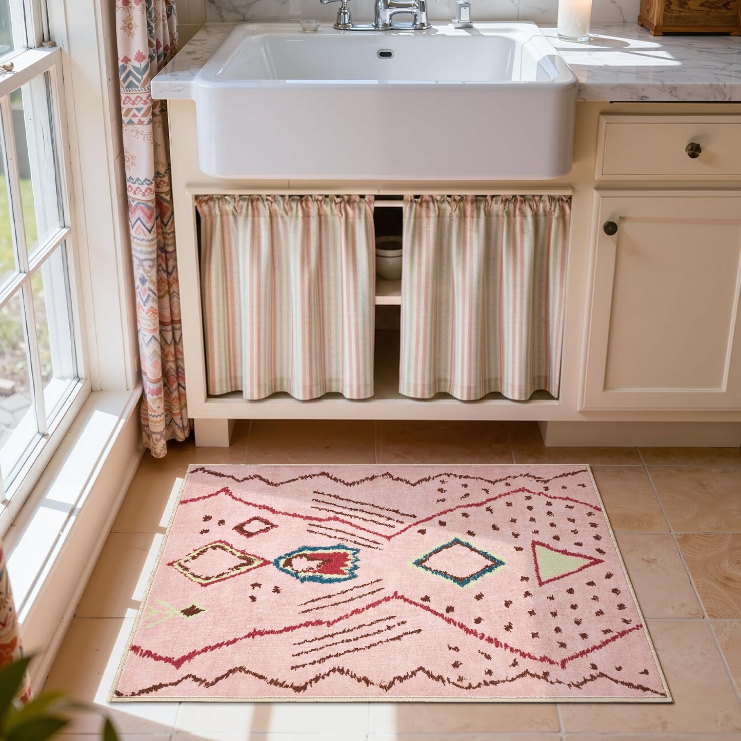 jinchan 2x3 Entryway Rug Pink Washable Modern Boho Rug Geometric Hot Nerd Doormat Soft Low Pile Non Slip Accent Small Mat Lightweight Cozy Throw Carpet for Kitchen Bathroom Laundry Room Study Dorm