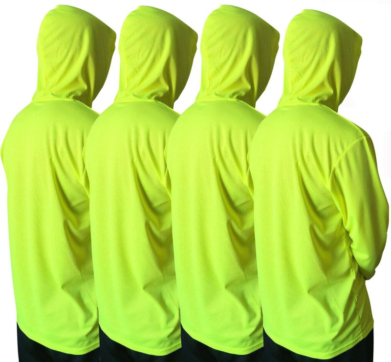 Men UPF 50+ Sun Protection Breathable T Shirt Long Sleeve Fishing Workout T-Shirts with Hood (as1, Alpha, l, Regular, Regular, 4Pcs Neon Yellow)