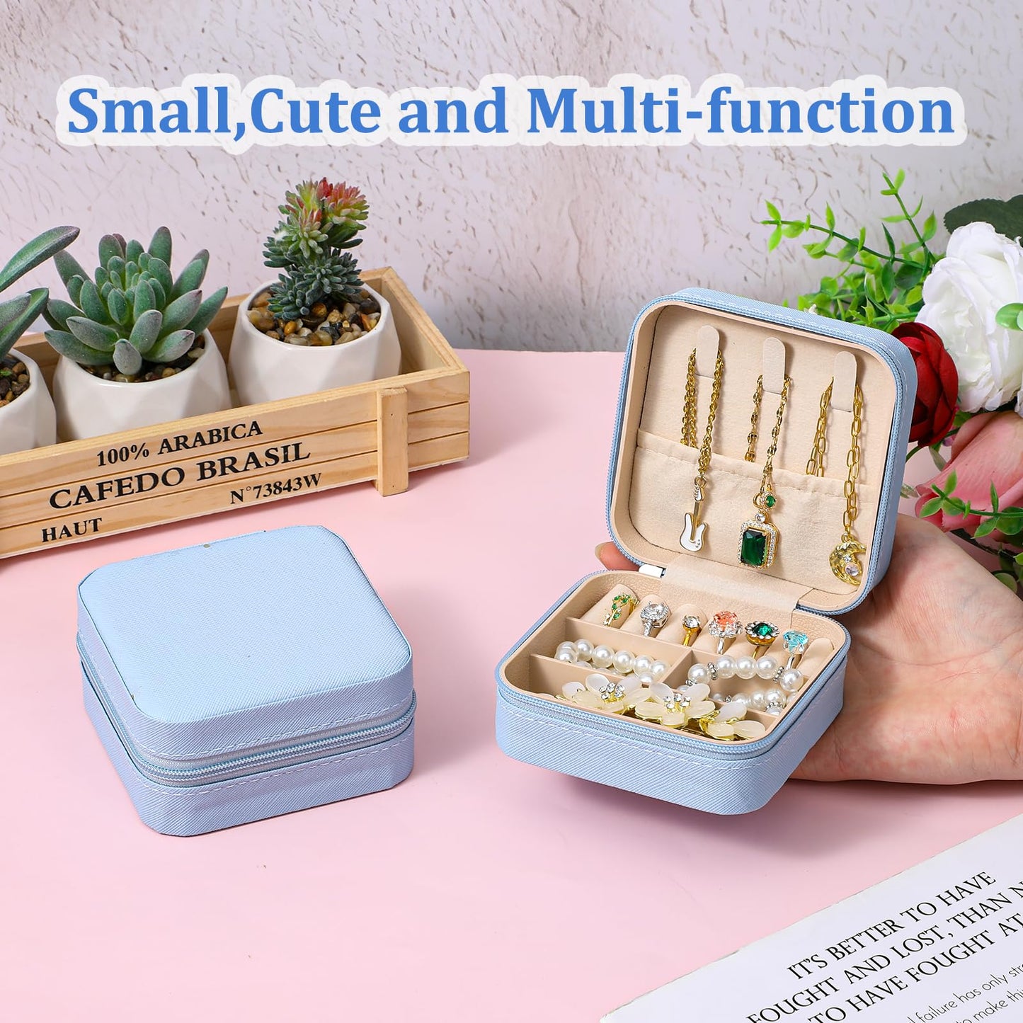moheaaei 12 Pcs Mini Jewelry Box Travel, Mini Blue Jewelry Box Organizer - Portable PU Leather Case for Rings, Earrings, Necklaces, Bridesmaid Gifts & Accessories Storage