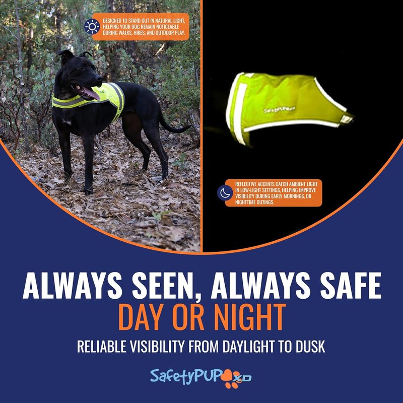 SafetyPUP Dog Vest - Reflective Hi-Visibility Fluorescent Yellow for Safety | Mid Back Coverage