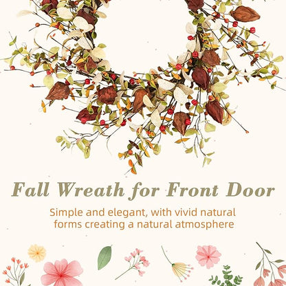 YNYLCHMX 18" Fall Wreaths for Front Door, Artificial Autumn Wreath, Fall Wreath with Eucalyptus Leaves and Berries for Home Porch Window Wall Farmhouse Decor, Indoor Outdoor, Holiday Decor