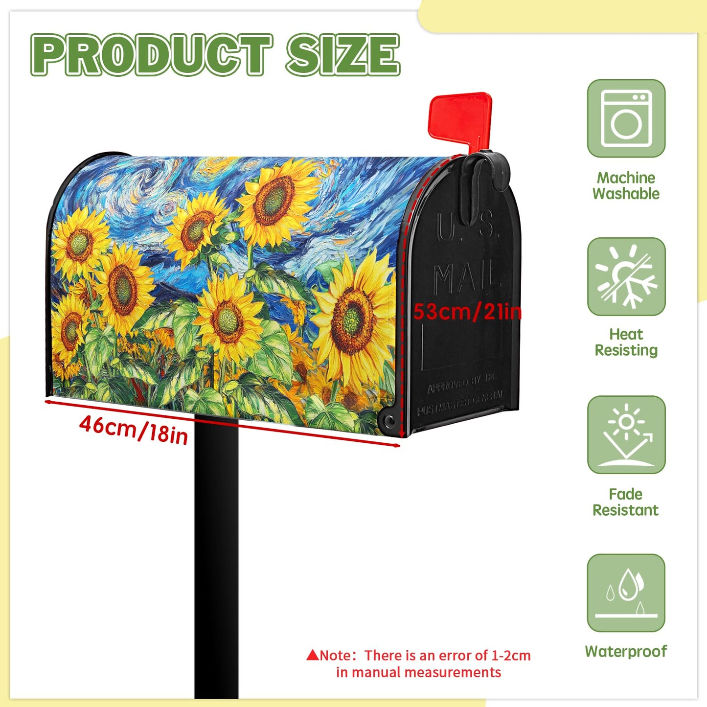 Sunflower Mailbox Cover Summer Mailbox Covers Magnetic Standard Size 21x18 inch Floral Mail Box Wrap Spring Post Letter Box Cover Decorations for Outside Garden Yard