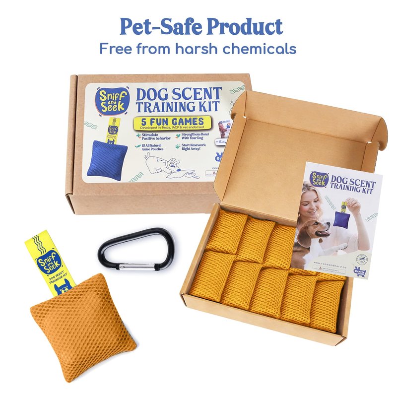 Race&Herd Original 10 Pcs Dog Scent Training Kit, Scent Work Training Kit for Dogs, 5 Brain Games - Nosework for Dog Sniffing Toys, Mental Stimulation Agility Equipment for Dogs (Gold)