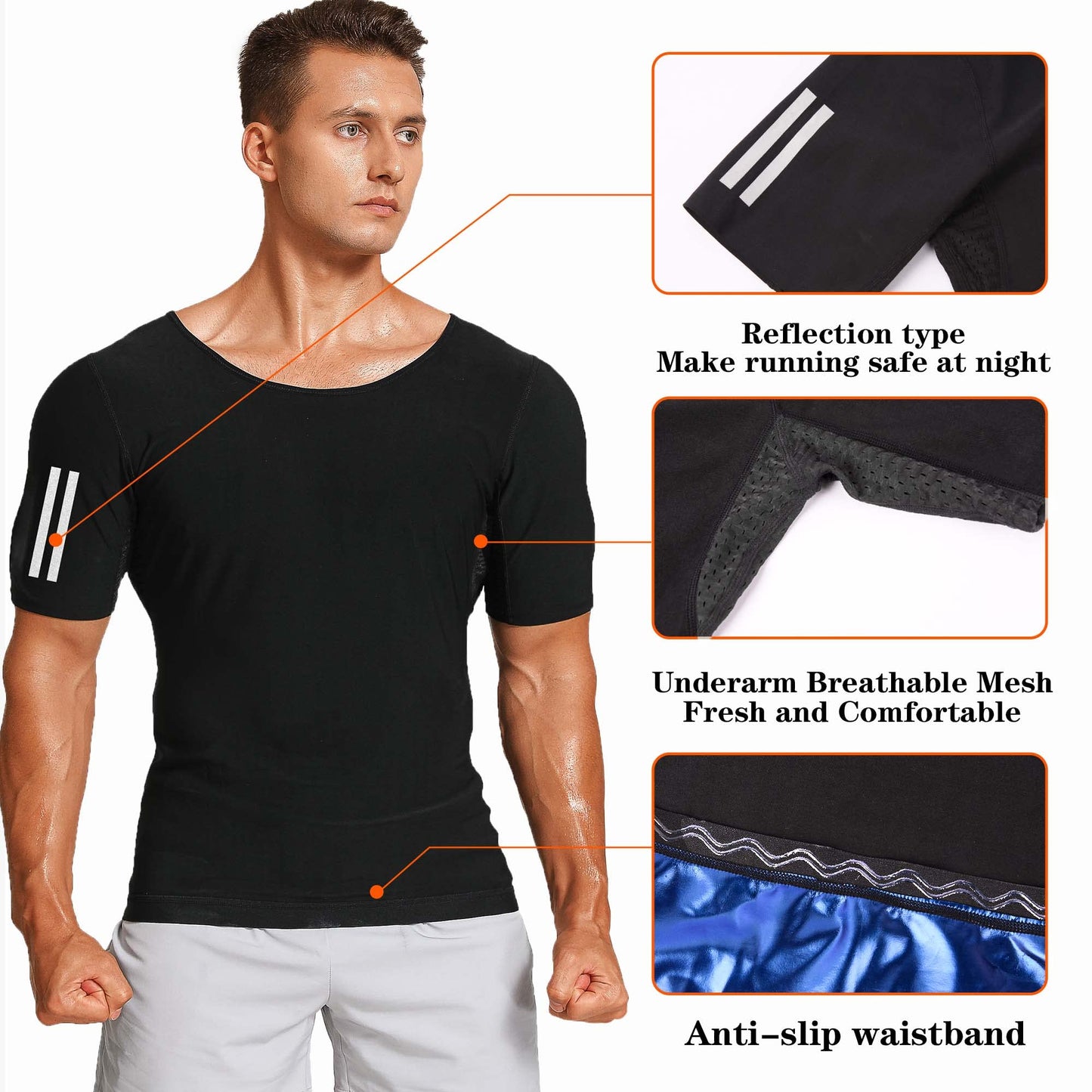 LMCOB Sauna Shirt for Men Sauna Sweat Vest Workout Heat Trapping Compression Shirt Weight Loss Mens Sauna Suits Shirt with Relective Tape(LYBH60041-01-XL)