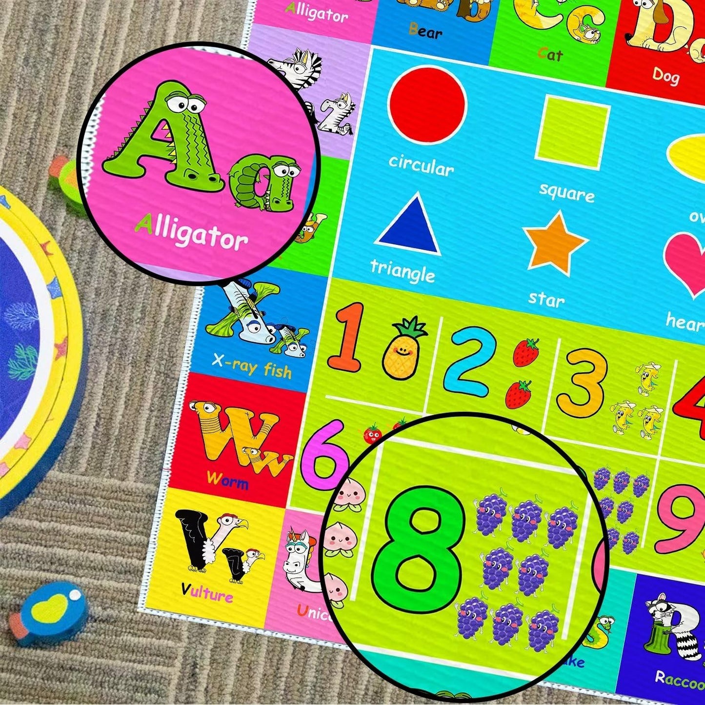 MLLgYq Kids Alphabet Play Game Rug - 6'x9' ABC Numbers and Shapes Educational Learning Toddler Carpet - Kids Room Playroom Classroom Kindergarten Activity Fun Soft Non-Slip Mat