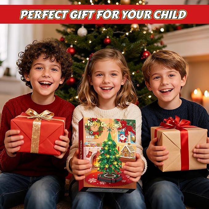 Christmas Tree Building Blocks SetDIY Christmas Tree Toy Bricks with LED Light Creative Educational STEM Gift for Boys and Girls Creative Home Decor Building Toys Gifts for Kids Adults Teens