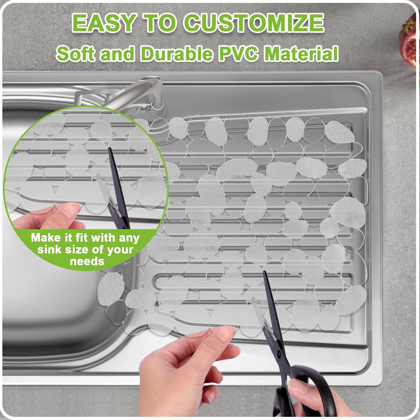 Coopay 2 Pack Kitchen Sink Mat Small Size Plastic Pebble Kitchen Mat PVC Eco-Friendly Adjustable Stainless Steel/Porcelain Dish Drying Pad Protector for Bottom of Sink, 12.2 x 10 Inches (Clear)