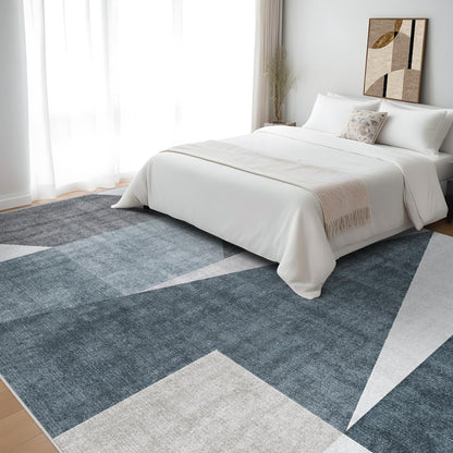 Puino Washable Modern Area Rug: Large 8x10 Geometric Area Rugs for Living Room & Bedroom with Non-Slip Backing Modern Geometric Carpet for Living Room Blue Grey 8'x10'.