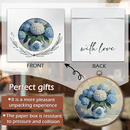Threegoat Chinoiserie Spring Floral Framed Round Wall Art,Blue and White Hydrangea Flowers Wall Art Decor for Bedroom,Vintage Wall Hanging Decor for Grand Millenial Grandmillennial Home - A08