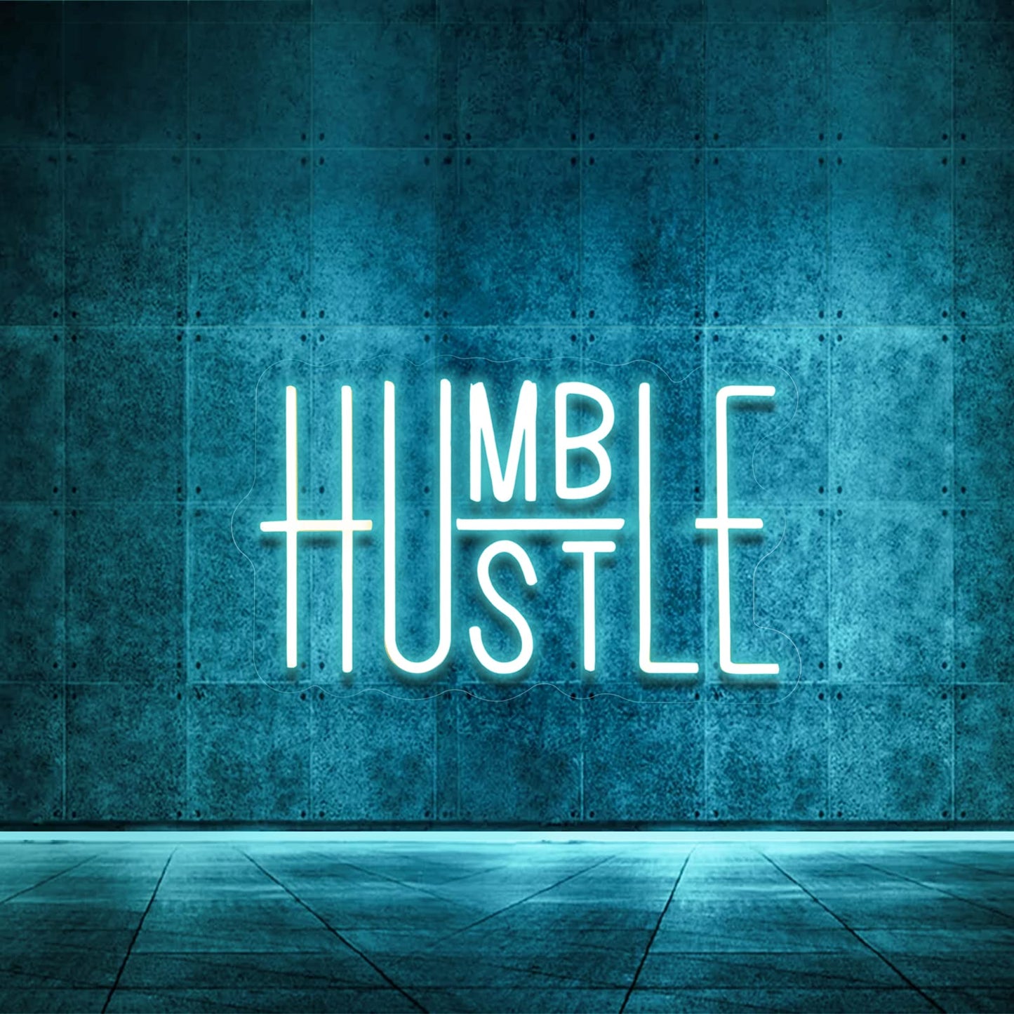 Hustle Words LED Neon Lights Party Decorations, USB Powered Switch LED Neon Lights Brightness Adjustable for Office Room, Gym Room, Man Cave, Gamer Room Decor (Blue)