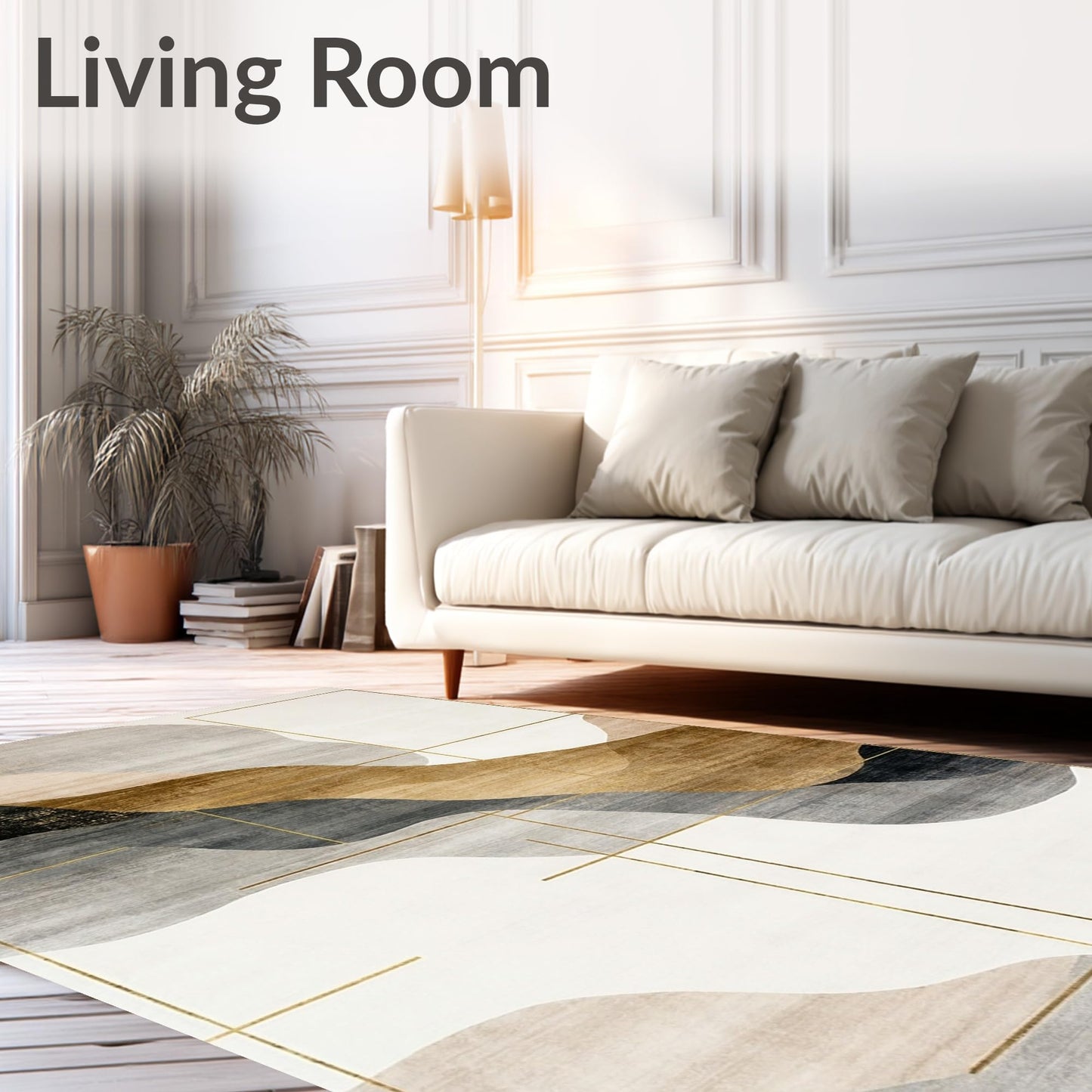 ODIKA Flatwoven High Traffic Area Rug 5x7, Elegant Abstract with Neutral Earth Tones & Modern Accent, Non Slip, Stain Resistant, Washable Area Rugs for Living Room, Bedroom (Beige, 5x7)