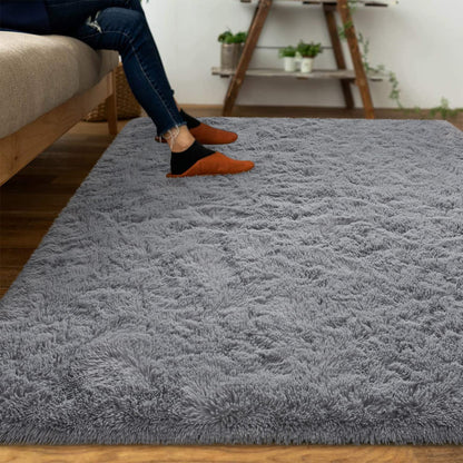 DweIke Fluffy Grey Rugs for Bedroom Living Room, 3x5 Feet Soft Plush Shaggy Light Gray Girls Boys Kids Rug, Non-Slip and Machine Washable Carpet for Dorm Nursery Classroom Decor