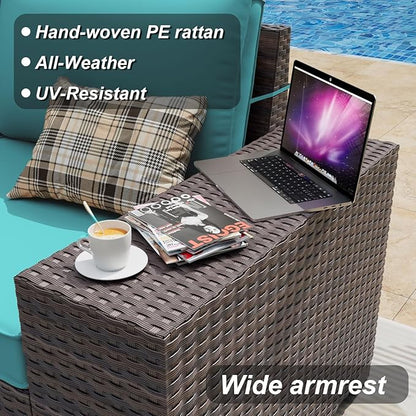 ALAULM 6 Pieces Patio Furniture Set, Oversized Seat/Armrest and High Back Wicker Sectional Furniture Set with Thick Cushion for Backyard, Garden, Turquoise
