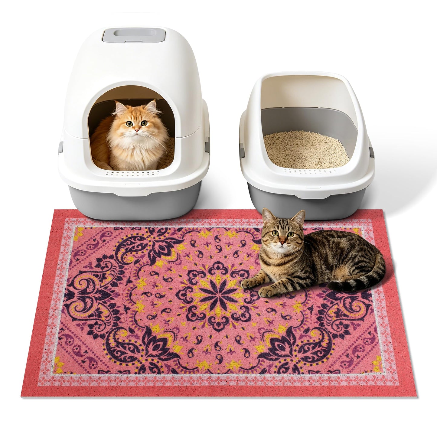 Yigerlee Cat Litter Mat, 33"x22" High-Density PVC Cat Litters Trapping Mat, Waterproof & Non-Slip Backing, Litter Box Catcher, Soft on Kitty Paws, Easy Washable Pet Supplies Pink