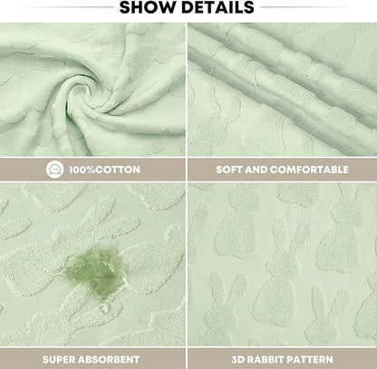 Artoid Mode 2 Pcs Light Green 3D Rabbit Jacquard Easter Hand Towels