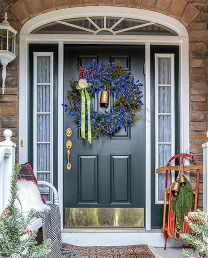 DILATATA 6Pcs Christmas Glitter Leaves Holly Leaves 23" Artificial Royal Blue Holly Leaf Picks Sprays Giltter Stems for Christmas Tree DIY Xmas Wreath Garland Home Decor - Royal Blue