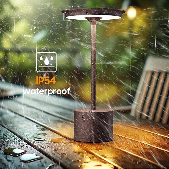 2Pack Cordless Table Lamp, Portable Rechargeable 6000mAh Outdoor Table Lamp, 3 Color Stepless Dimming Battery Powered Lamp, LED Table Light for Dinner/Bedroom/Restaurant/Outdoor (2Pack Rust)