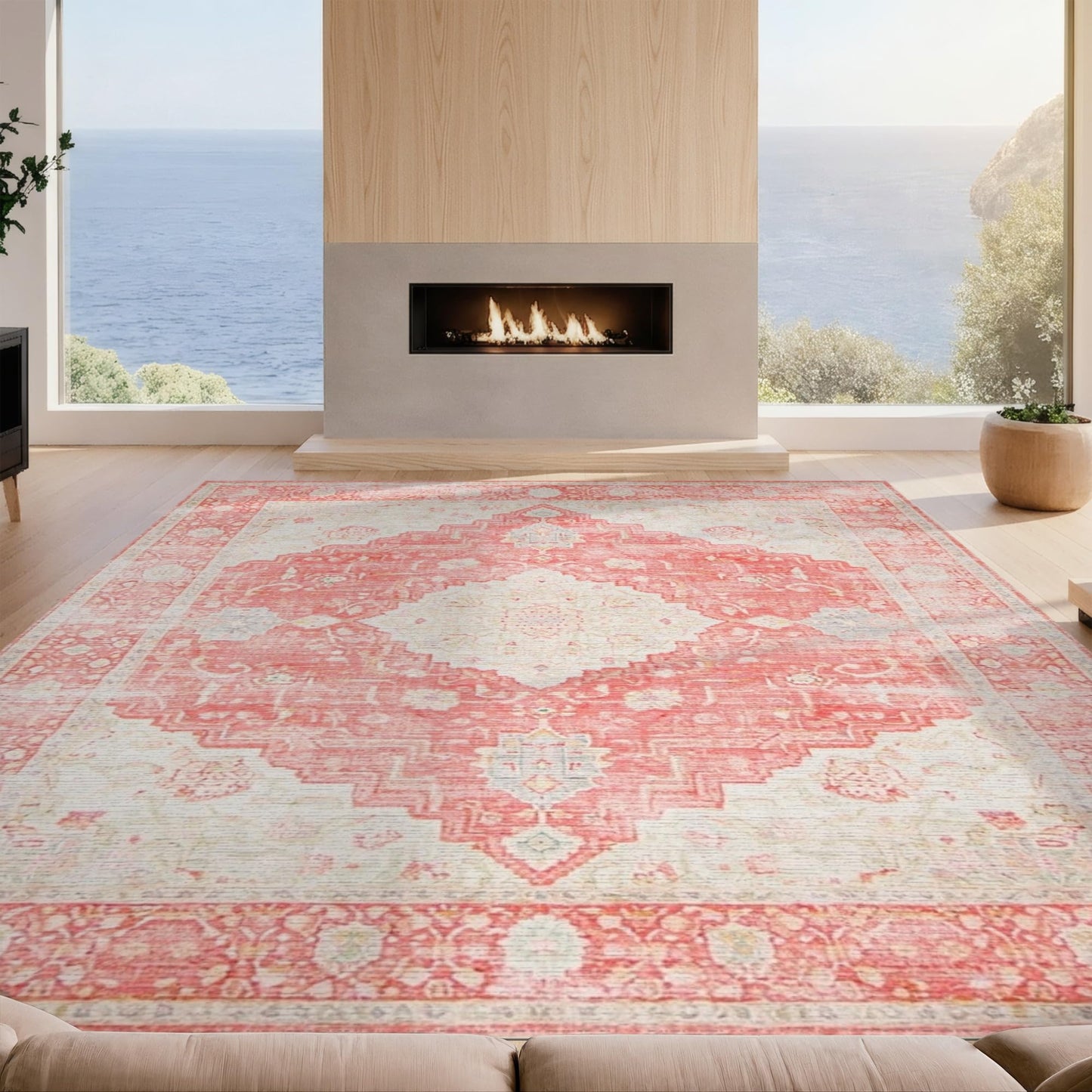 Design&I 4'x6' Coral Pink Faded Traditional Centerpiece Washable Area Rug