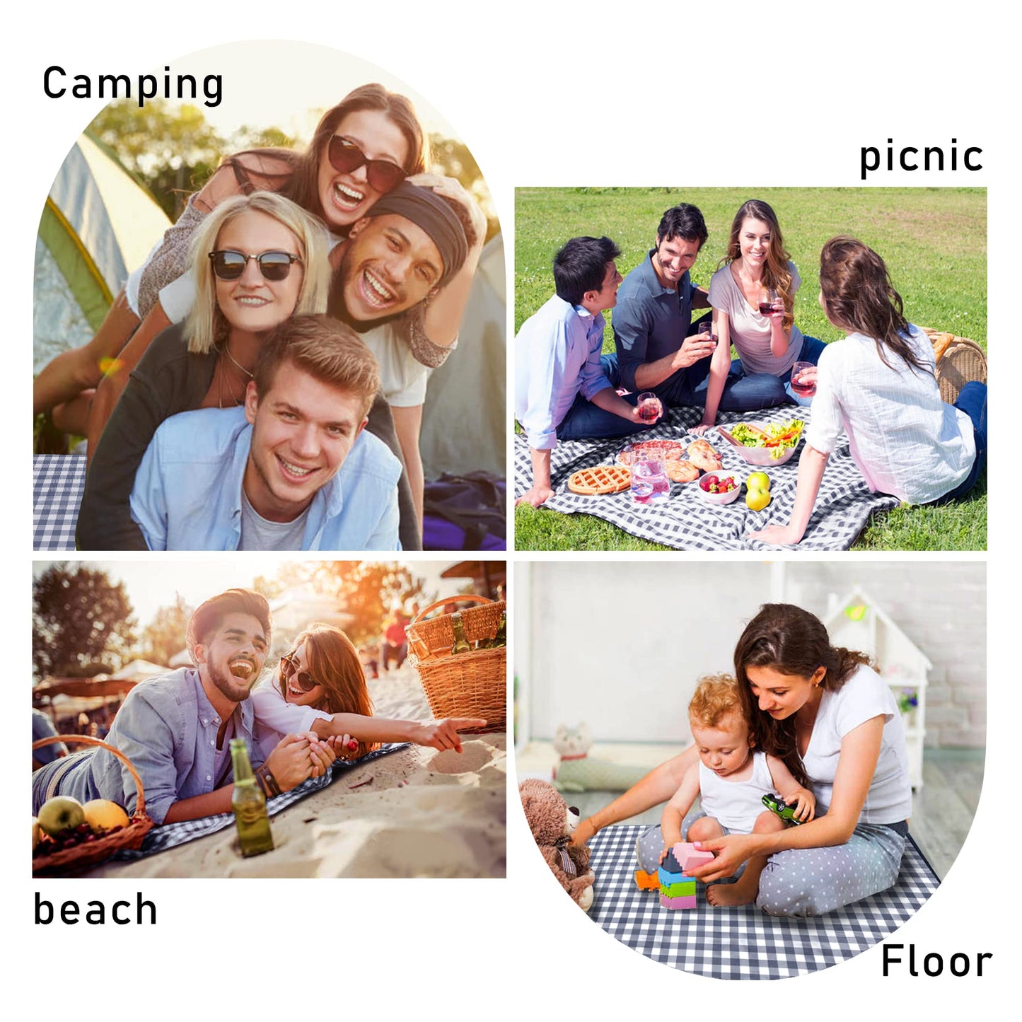 SAMSIER Outdoor Picnic Blankets Waterproof Foldable Sandproof, Large Gingham Cute Picnic Mat Washable Portable for Park Beach Camping Courtyard (Navy Blue, 60"×80")