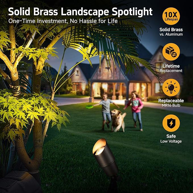 Gardenreet LED Low Voltage Spotlight - 12V AC/DC Bronze Outdoor Light Fixture, Brass Landscape Lights Hardwired, Weather Proof for Wall Wash Flag Without Bulbs (10 Pack)