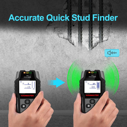HANMATEK Stud Finder Wall Scanner - 5 in 1 Electronic Wall Wood Stud Finder,Audio Alarm and HD LCD Display with Updated Positioning Hole for Center and Edge of Wood AC Wire Metal Studs Joist Pipe