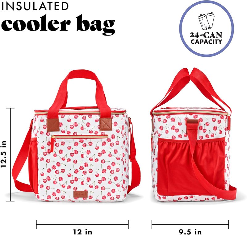 Fit & Fresh 24-Can Soft Cooler Bag - Insulated, Leak-Resistant, Portable Cherry Travel Cooler