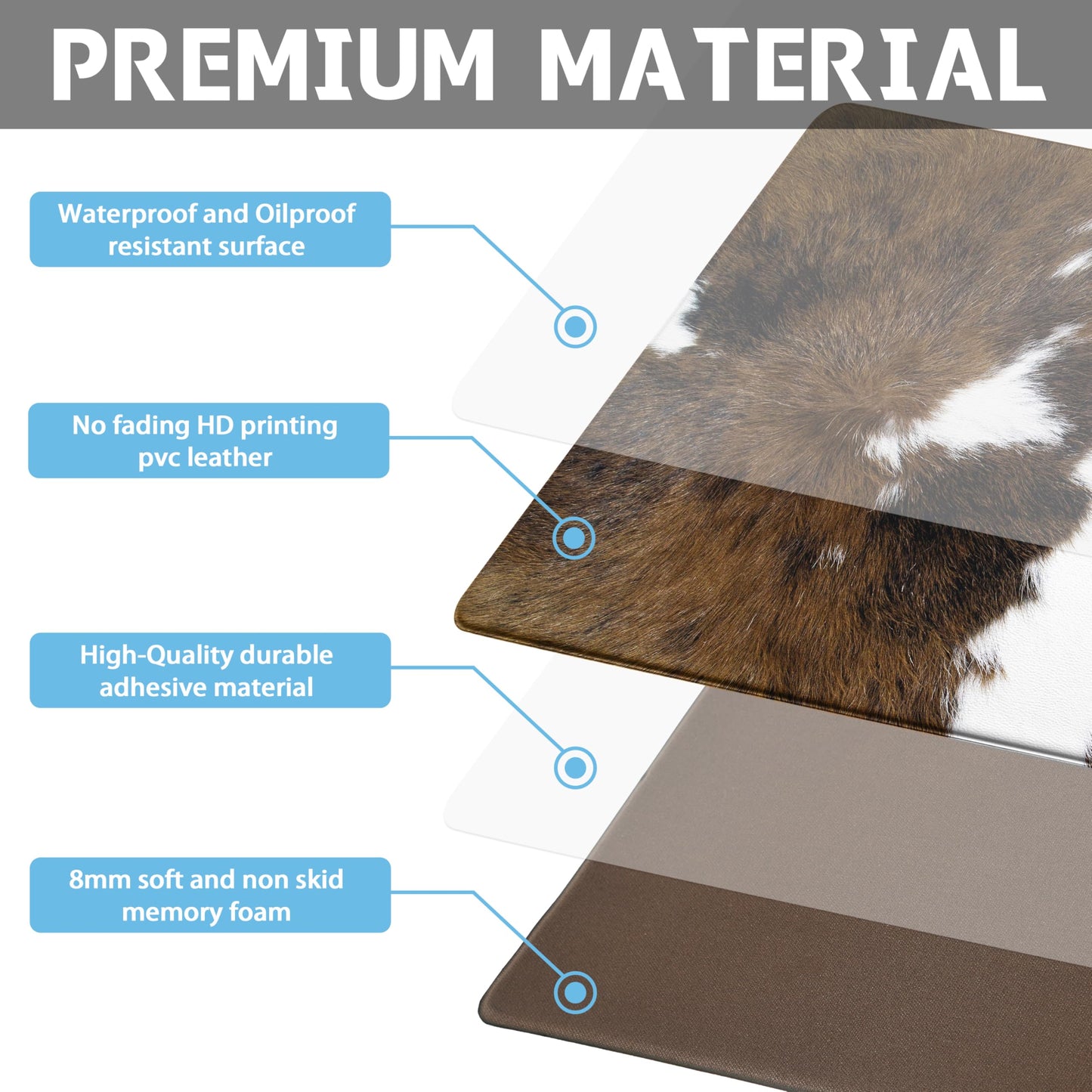Western Cowhide Kitchen Rugs Set of 2 Black Brown Cow Print Rugs Anti Fatigue Mats for Floor Non Skid Waterproof Comfort Standing Runner Mat for Sink Laundry Office (Brown, 17.5"x29.5"+17.5"x47")