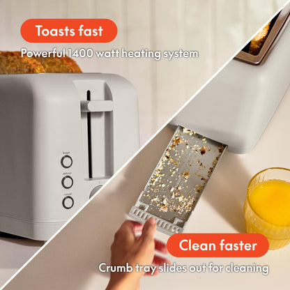 bella 2 Slice Slim Toaster, Fits-anywhere™ Kitchenware, 6 Setting Shade Control with Reheat & Cancel Buttons, Fits sourdough, 10” Long Slot, Anti Jam & Auto Shutoff, 900 Watt, Surf