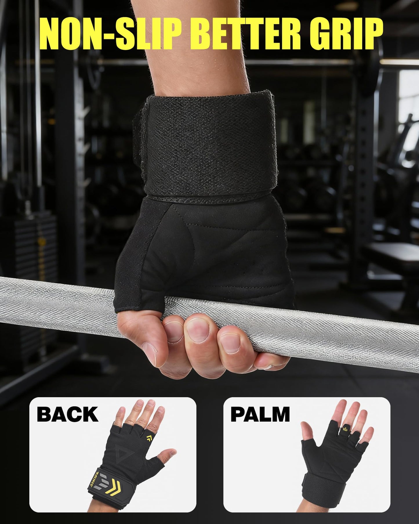 FitDA 2-in-1 Workout Gloves, Weight Lifting Gloves with Wrist Wrap Support for Men & Women, Ventilated Fingerless Padded Gym Glove for Weightlifting Pull-Ups & Fitness Training,L