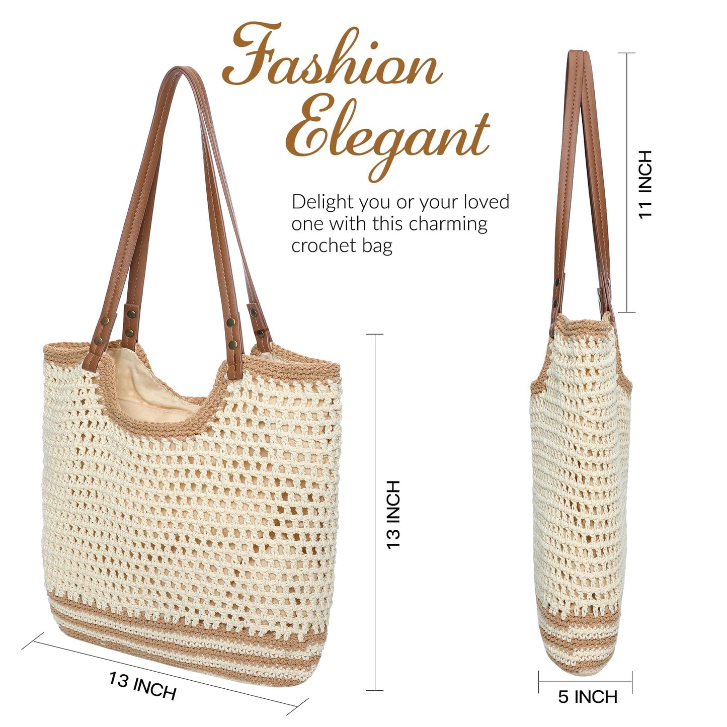 Pleneal Crochet Beach Bags for Women, Summer Beach Tote Bag, Soft Woven Shoulder Bags for Vacation