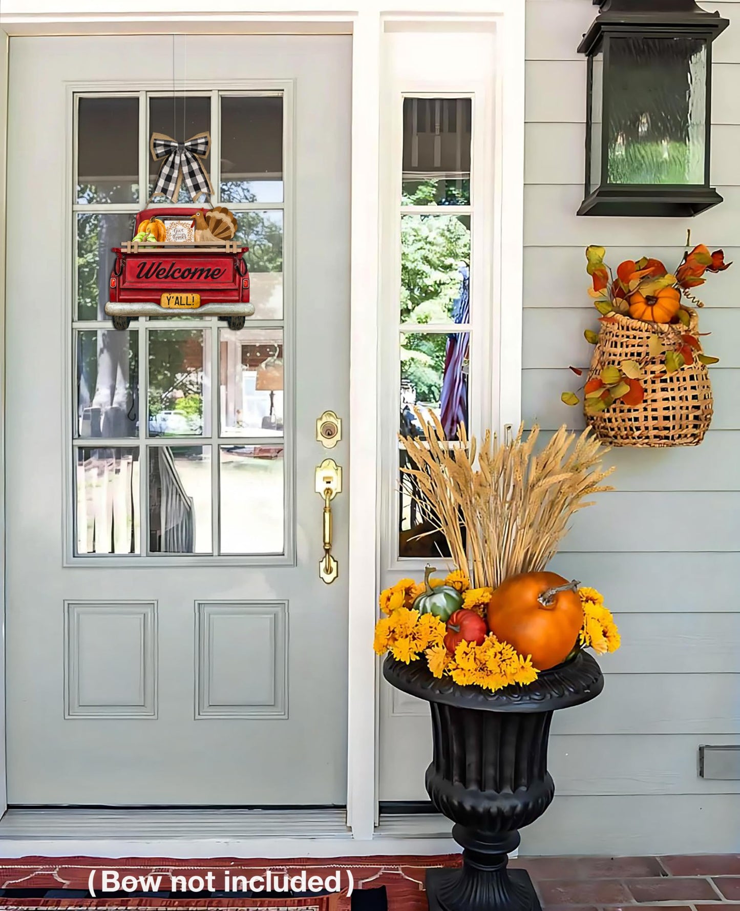 Interchangeable Welcome Sign for Front Door Red Farmhouse Truck Decor Hanging Sign with 11 Interchangeable Seasonal and Holiday Decor Signs 12x14 in. (Country Rustic)