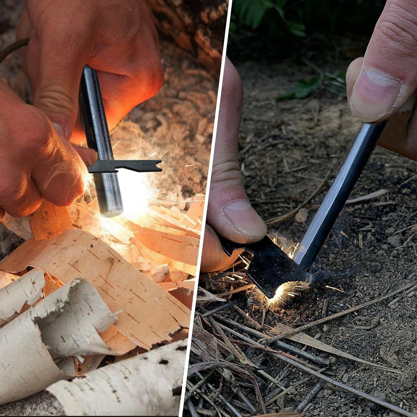 BCHARYA Fire Starter Survival Tool, Ferro Rod Kit with Leather Neck Lanyard and Multi-Tool Striker, Flint and Steel Survival Igniter with Tinder Rope and Tab for Camping, Hiking and Emergency