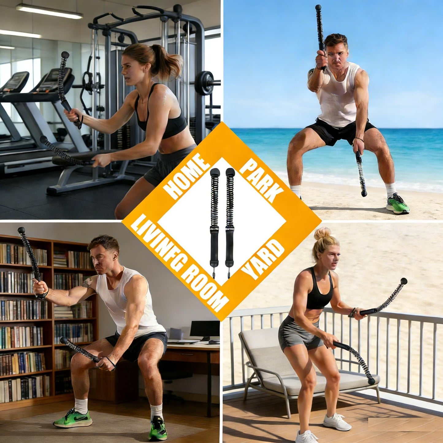 Upgrade Weighted Ropeless Battle Ropes, Workout Exercise Rope for Strength Building, Heavy Duty Quiet Portable Cordless Battle Ropes for Home & Gym, HIIT Aerobic Training for Men & Women Black