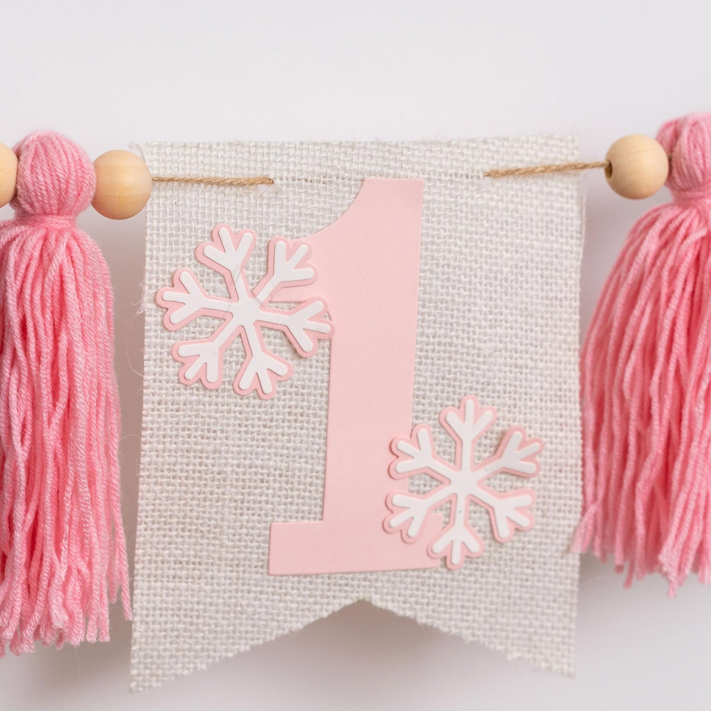 Upfirst Snowflake 1st Highchair Banner - Winter Wonderland First Birthday Decor, Snow Princess Theme Party Banner, Pink Gray White Tassels Snowflake Highchair Garland (Snowflakes Banner)
