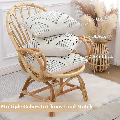 Mecatny Boho Outdoor Throw Pillow Covers 18X18 Set of 2, Farmhouse Decorative Pillow Covers for Couch Sofa Living Room, Navy & Cream White