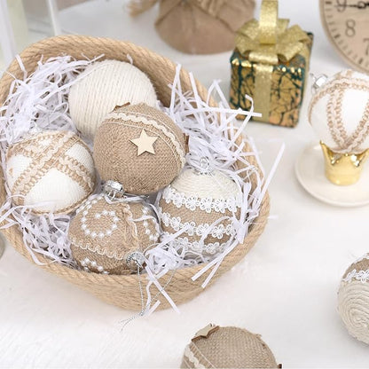 12PCS Christmas Ball Ornaments, 3.14"/80MM Boho Shatterproof Christmas Tree Hanging Ball Decorations, for Home Indoor Farmhouse Xmas Vase Bowls Filler Centerpiece Rustic Decor