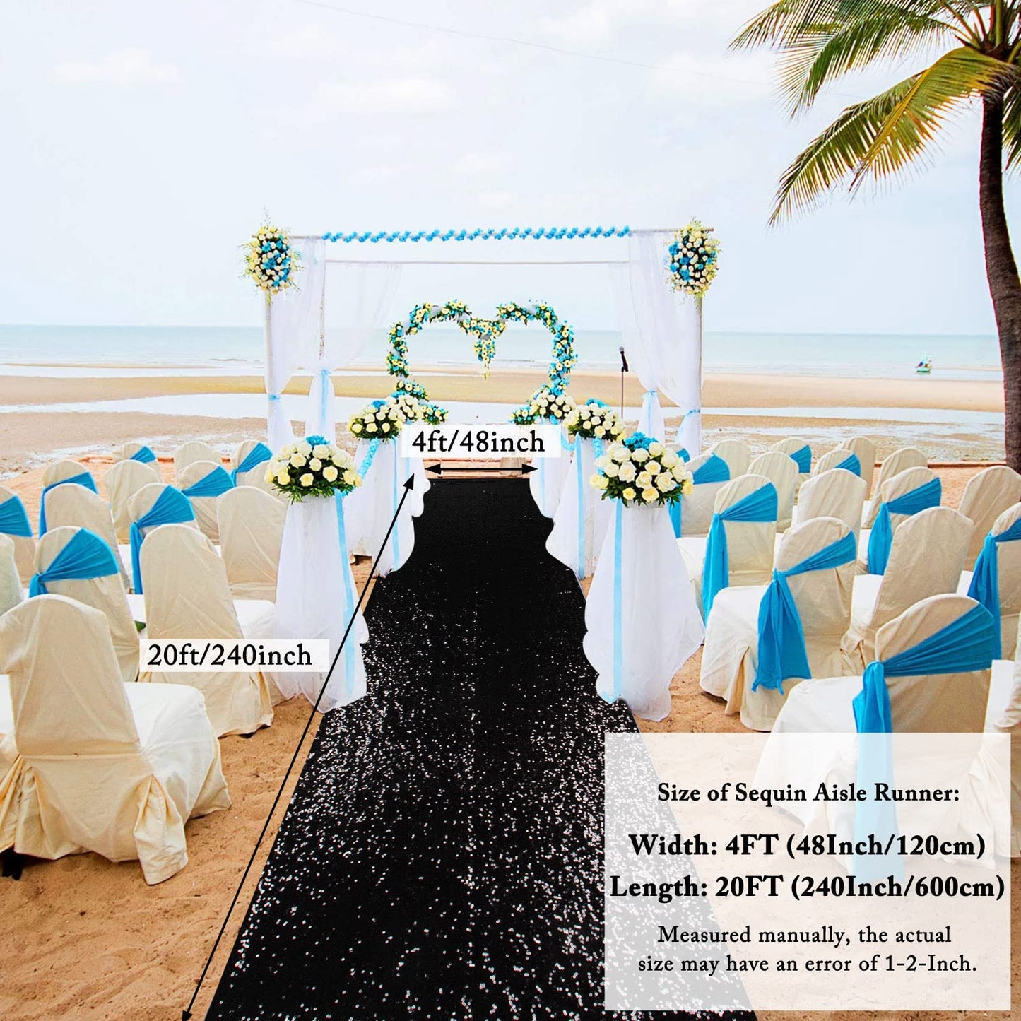 ShinyBeauty Sparkling Sequin Aisle Runner 4FTx20FT - Black Glitter Wedding Carpet,Sparkle Floor Runner Fabric for Ceremony & Reception