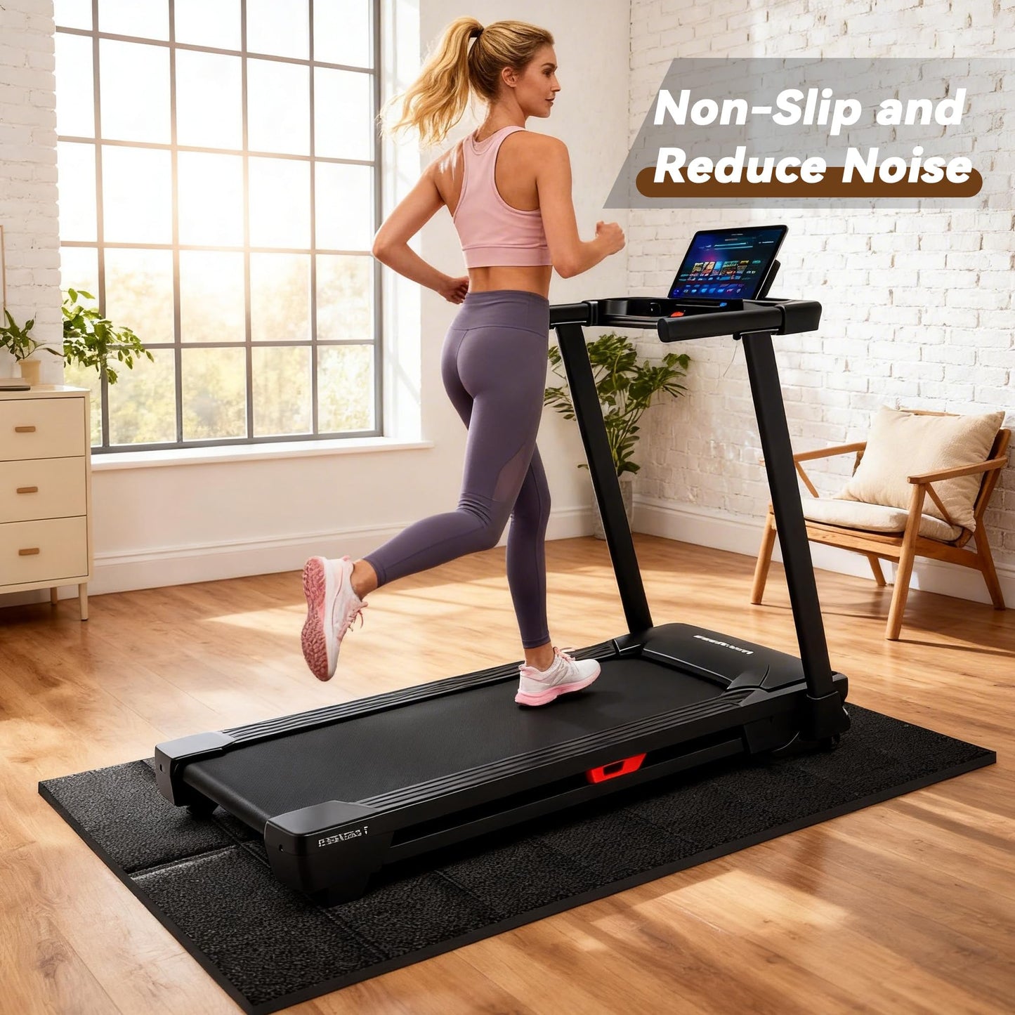 Treadmill Mat for Carpet Floors, 63"×30", 0.24" Thick Walking Pad Mat for Hardwood Floors Protection, Non-Slip, Shock Absorption, Heavy Duty Exercise Equipment Mats for Home Gym Workout