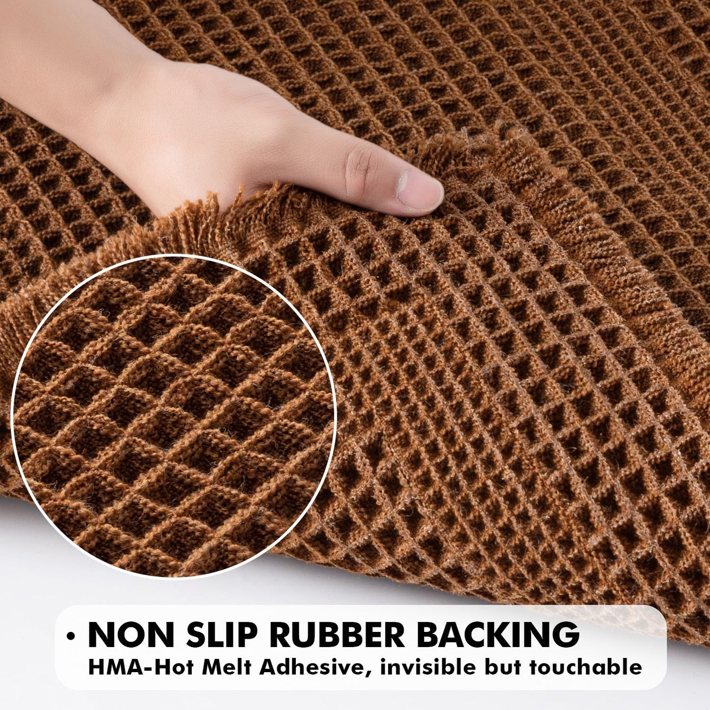 MIULEE Set of 2 Waffle Bathroom Rugs, Terracotta Boho Bath Rug Super Absorbent, Non Slip Washable Ultra Soft Rubber Backed Shower Bath Mats for Floor, Tub, Shower, Looped Design, Caramel, 18x30 Inch