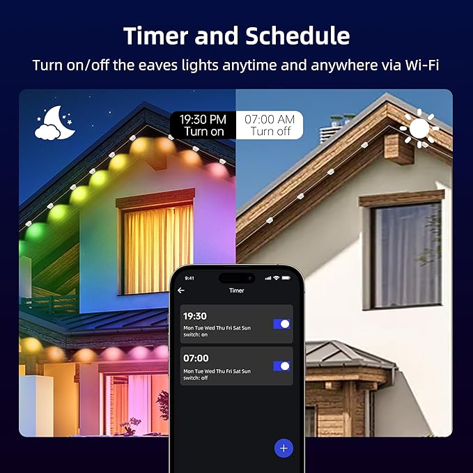 Smart RGB&IC Permanent Outdoor Lights, 50ft with 30 LED Eaves Light, Daily and Accent Lighting, 212 Scene Modes, Alexa & Google Assistant Compatible, Daily Party Halloween Christmas House Decor