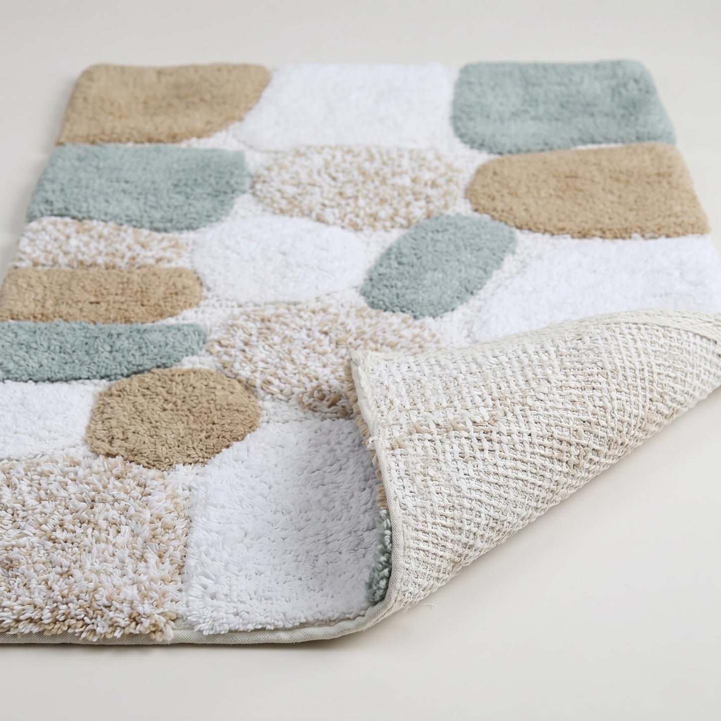 Cotton Pebble Stone Bath Rug 21x32 Inches - Grey Beige, Anti Slip Quick Dry Floor Water Absorbent Bathrug Ideal for Bathroom, Kitchen, Laundry Room | Soft Machine Washable Carpet for Tub Shower Patio