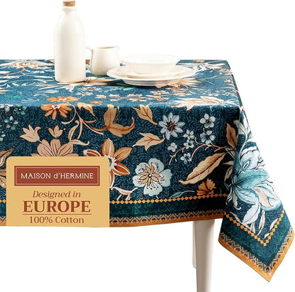 Maison d' Hermine Table Cloth Rectangle Table 100% Cotton 54 x 72 Inches Fall Tablecloth Reusable Everyday Use for Thanksgiving Christmas Decorations Dining Farmhouse Party (Luxury Loft - Dark Teal)