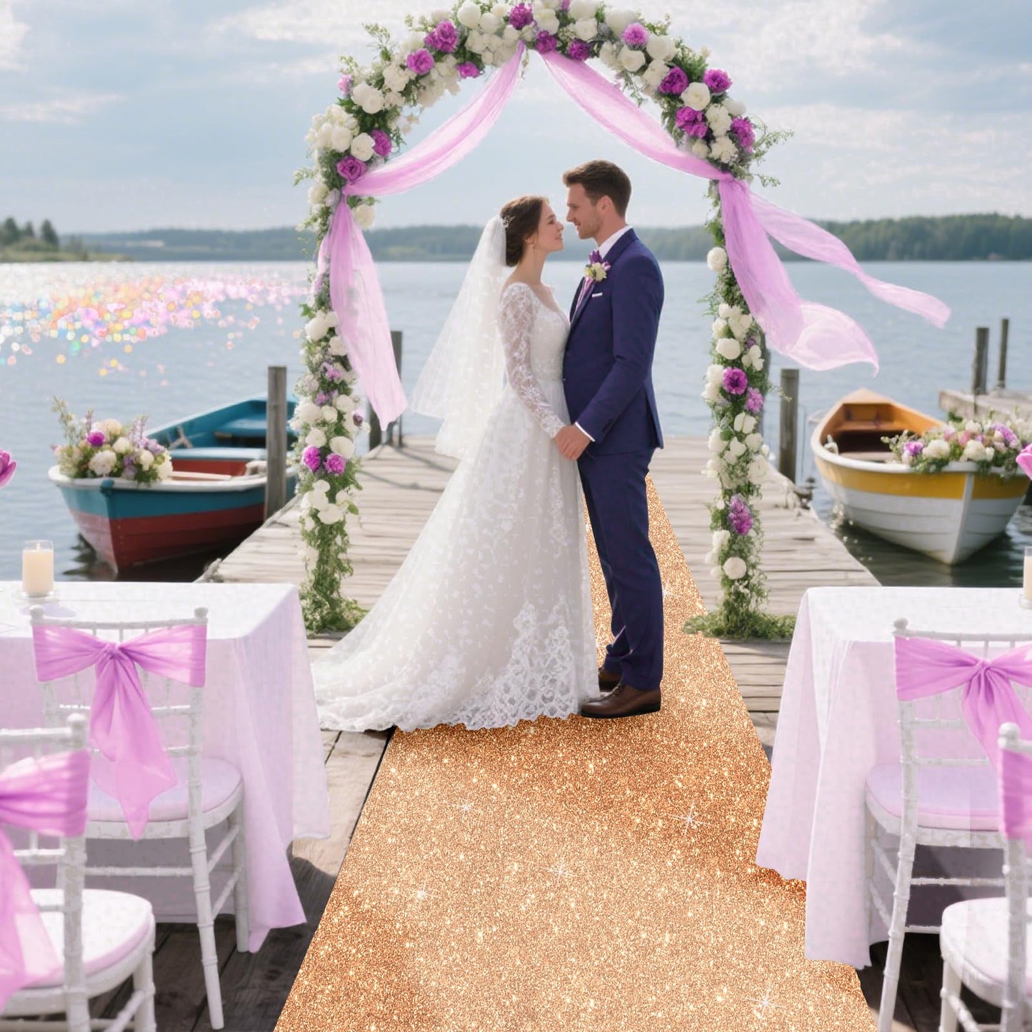 Glitter Carpet Runner 2.6FT x 15FT (200 GSM Thick) + Adhesive Tape - Durable Non-Woven Sparkle Rug, Hollywood Event Carpet, Graduation & Indoor/Outdoor Party Decor (Glitter Gold, 2.6FT X 15FT)